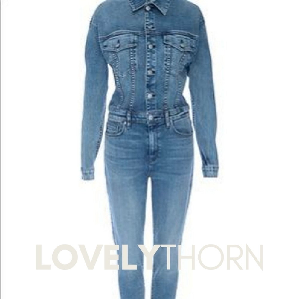 HUDSON // long sleeved fitted stretch denim jumpsuit in magnetize - Picture 8 of 12